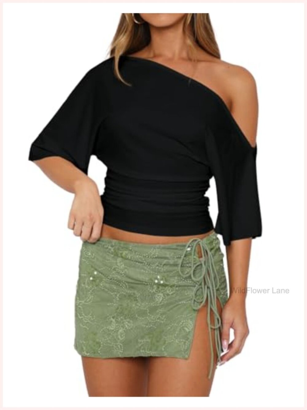 Off Shoulder Crop Top Asymmetrical Ruched Short Sleeve Y2K Going Out